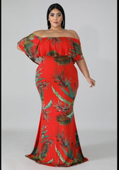 Orange Palm Print Dress