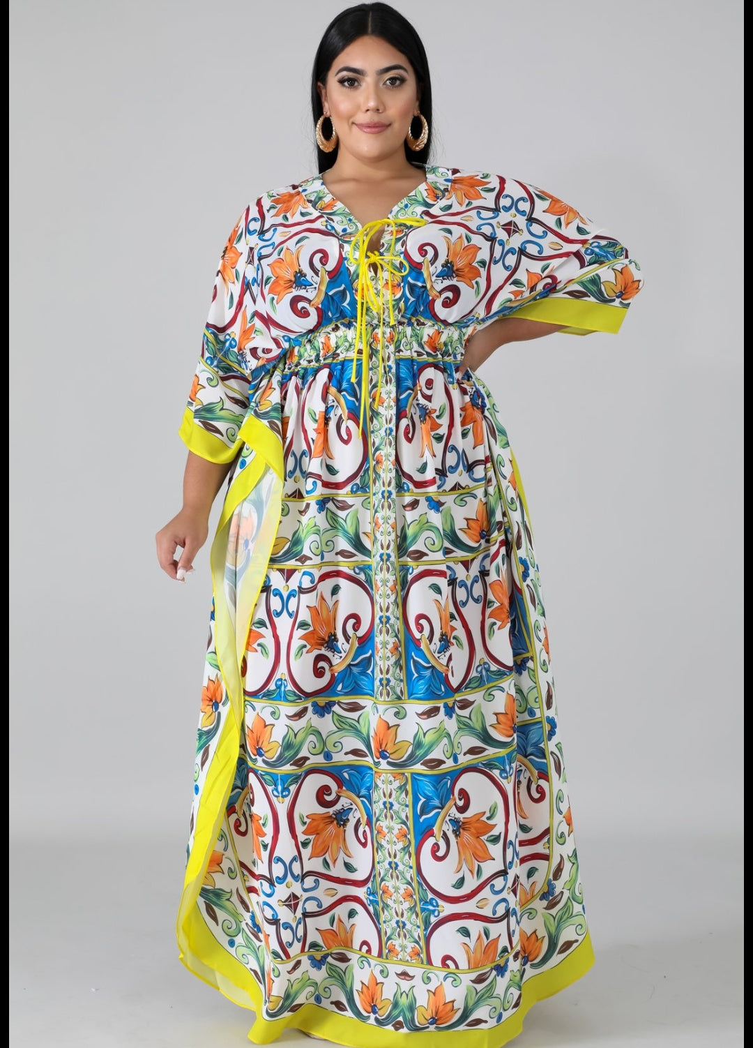 Yellow Trim Print Dress