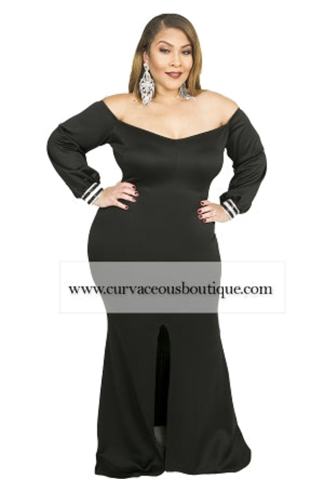Black Rhinestone Sleeve Gown