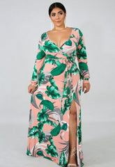 Green Flower Wrap Dress
