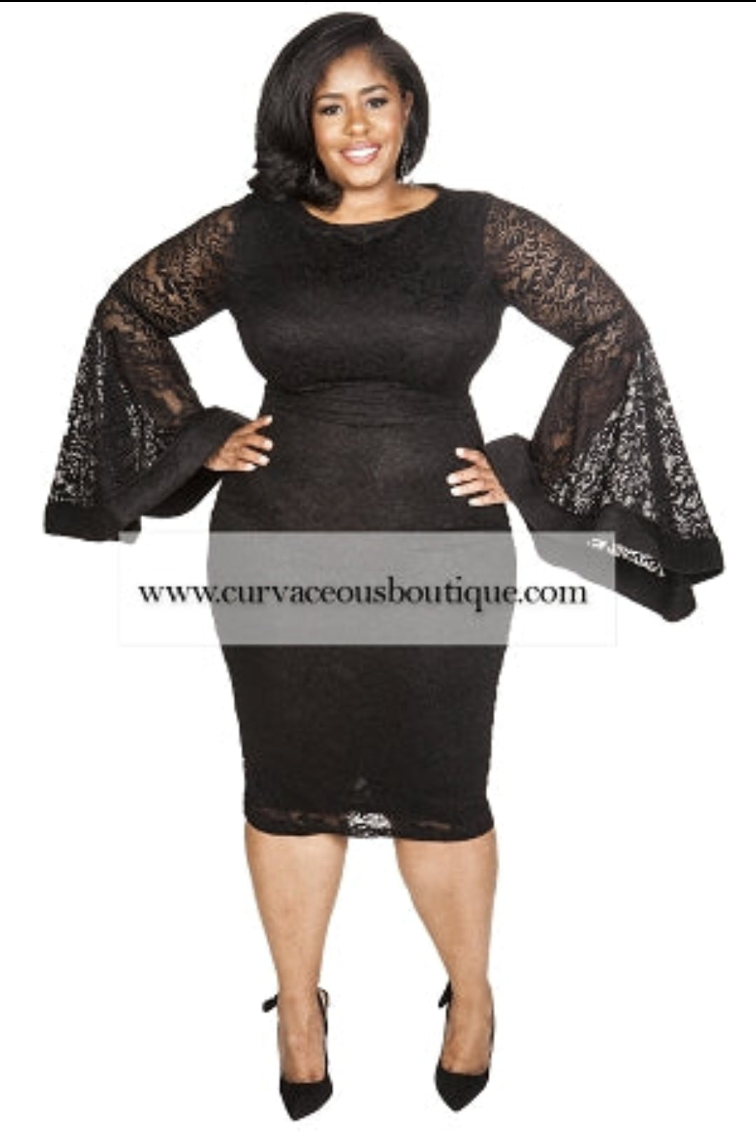 Black Lace Bell Sleeve Dress