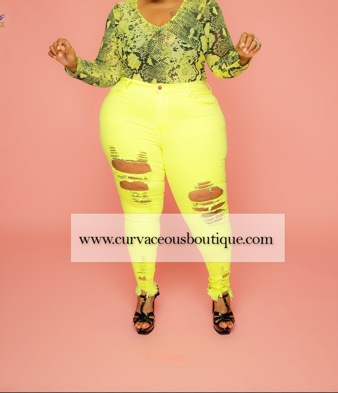 Neon Yellow Distressed Jean