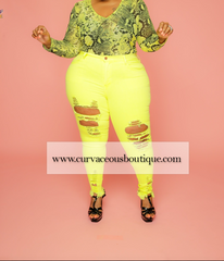 Neon Yellow Distressed Jean
