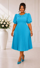 Turquoise Miranda Pleated Dress