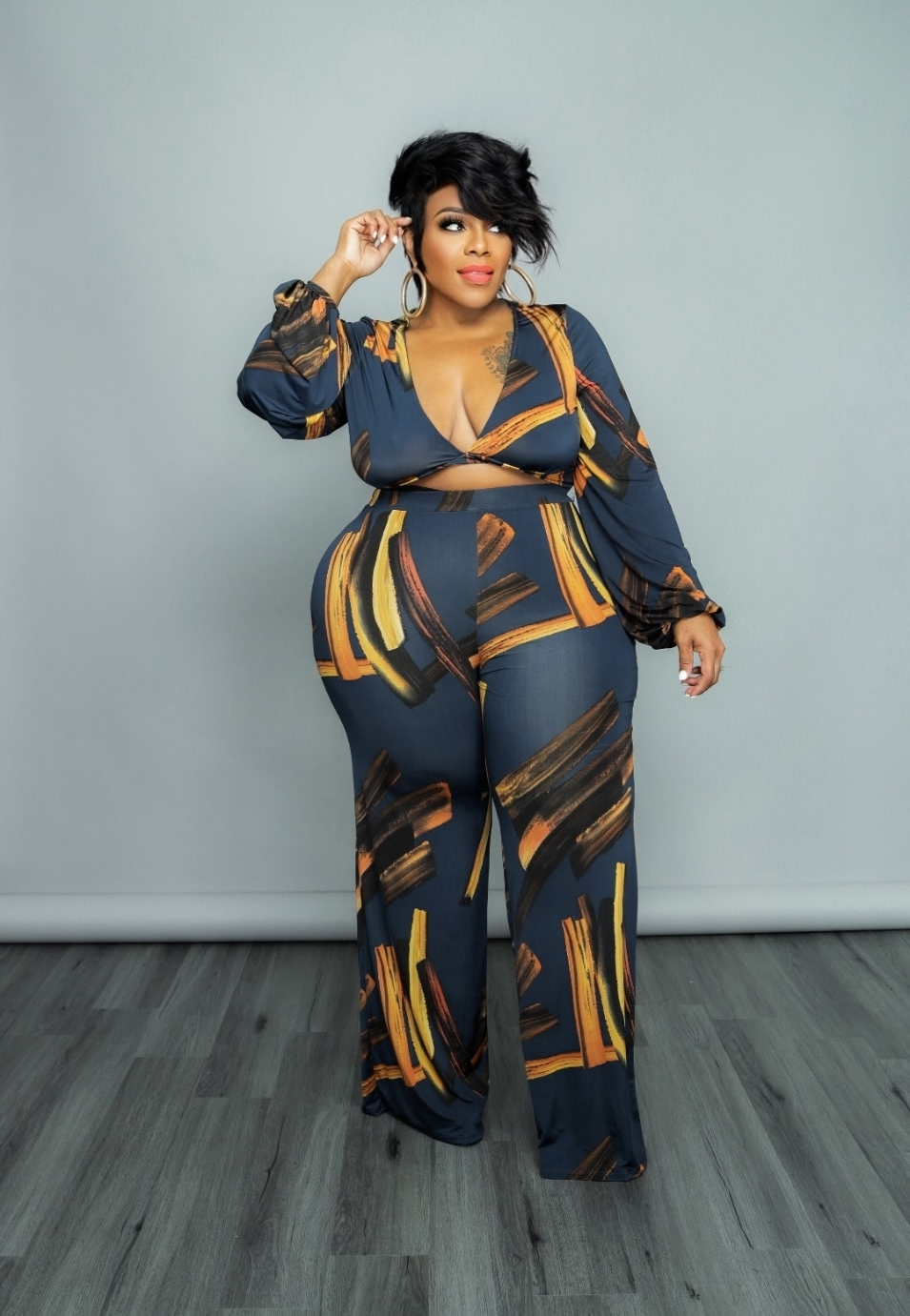 Navy Streak Pant Set