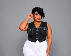 Black Stitch in White Vest