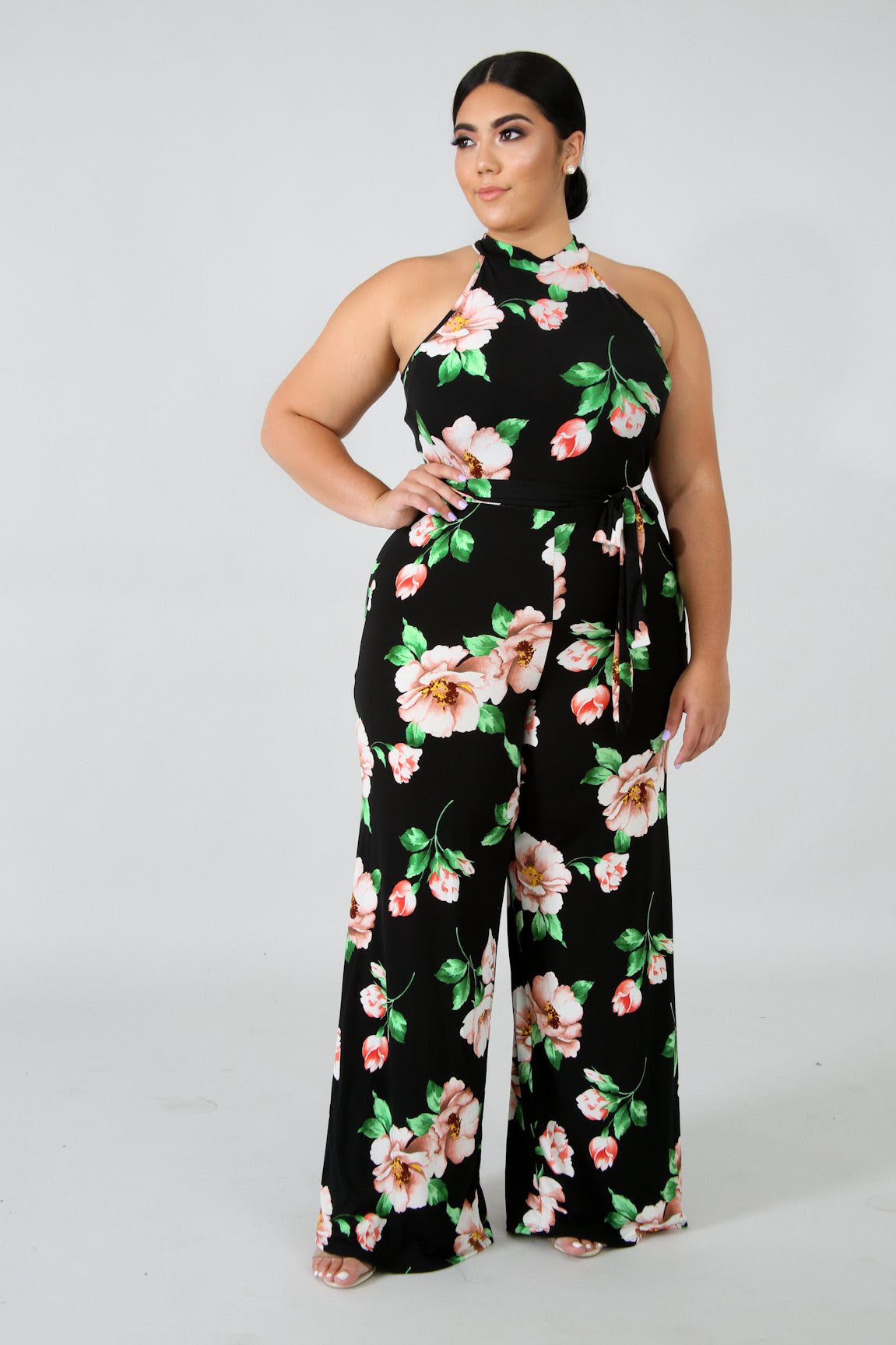 Black Floral Sleeveless Jumpsuit