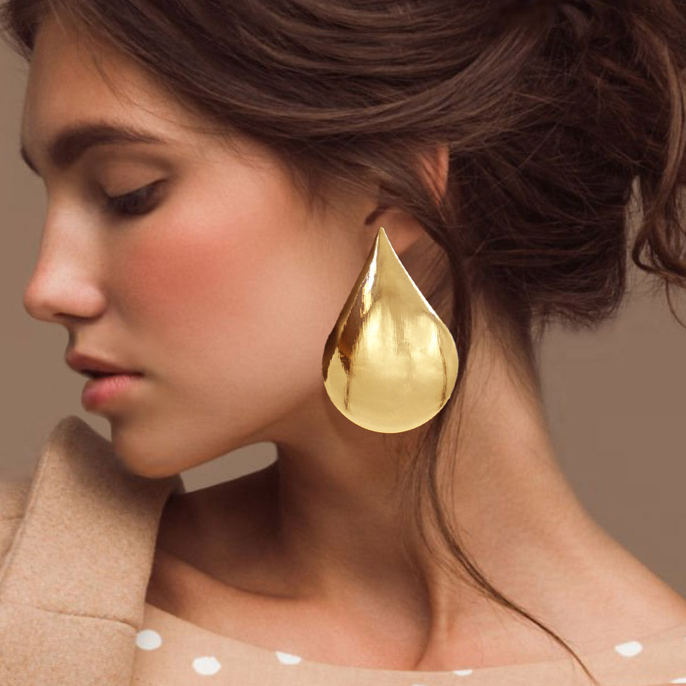 Gold Metal Teardrop Earrings