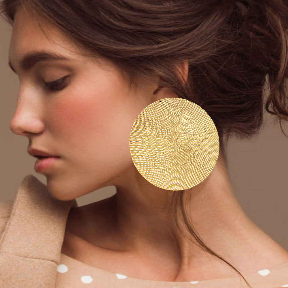 XL Gold Textured Metal Round Earrings
