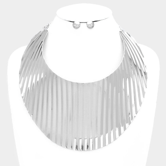 Silver Wide Metal Collar necklace