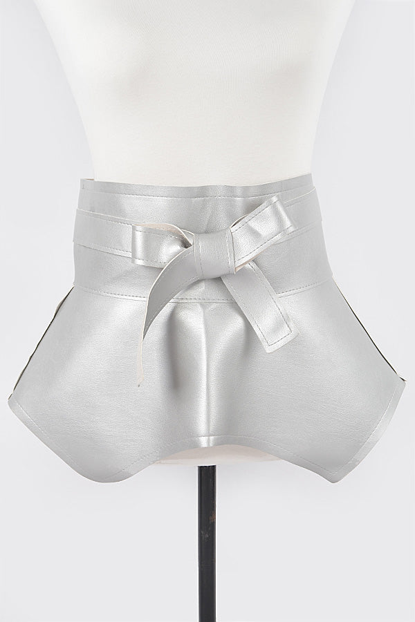Silver Faux Leather Skirt Belt
