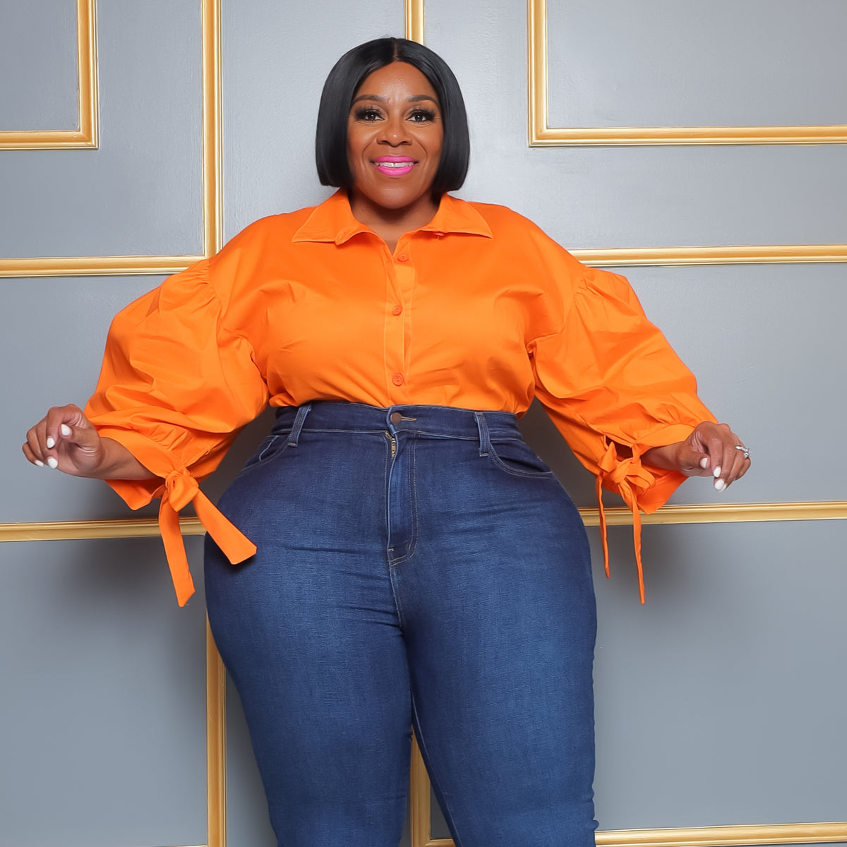 Orange Bishop Sleeve Top