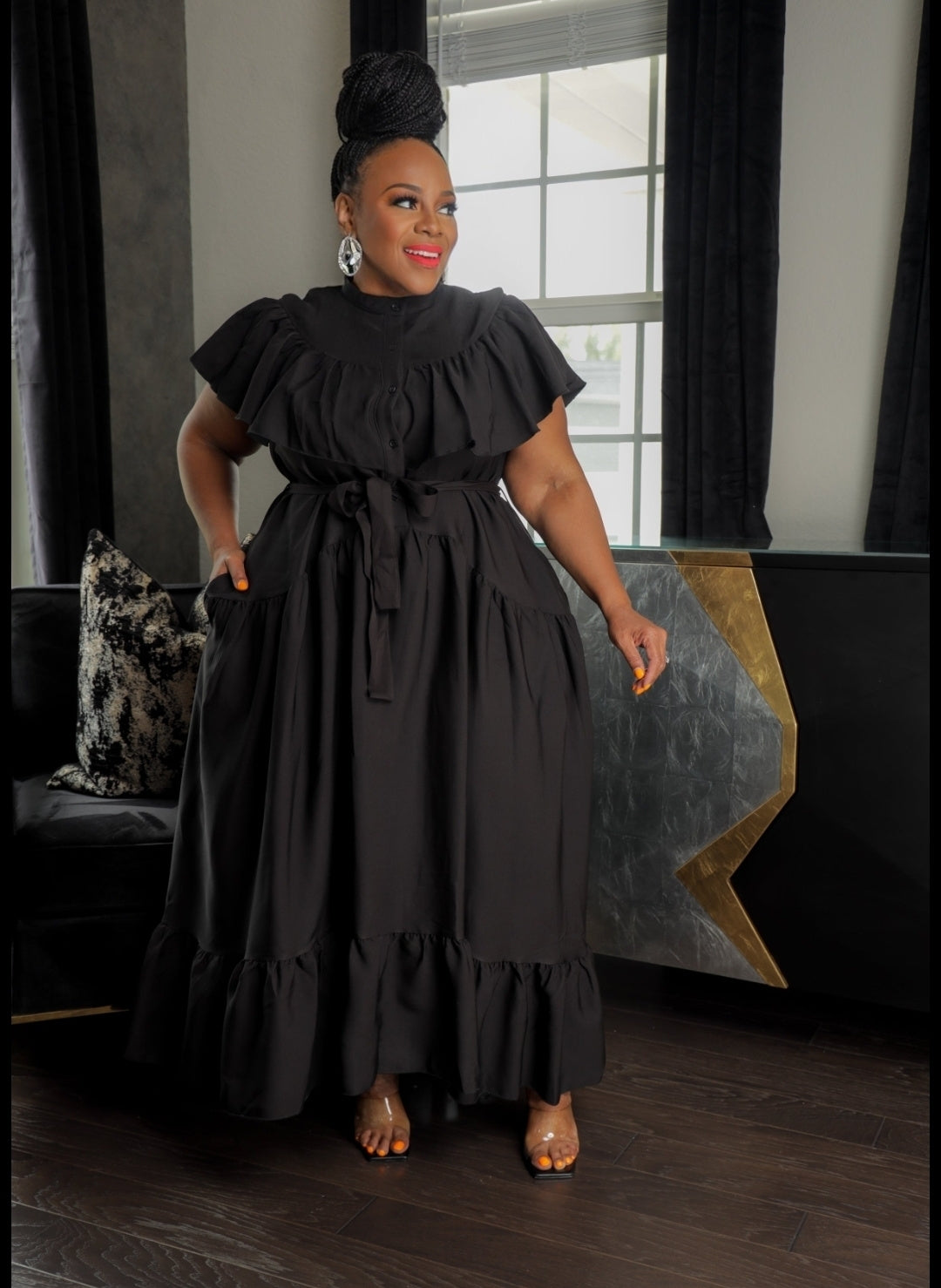 Black Ruffle Maxi Dress