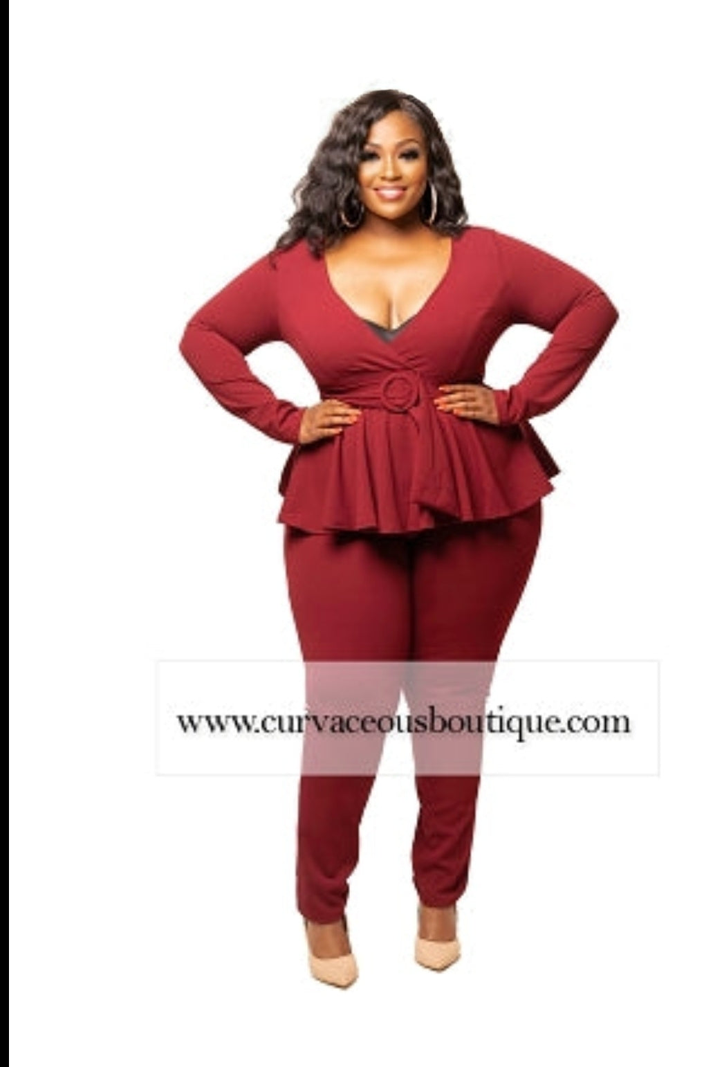 Burgundy Peplum Jumpsuit