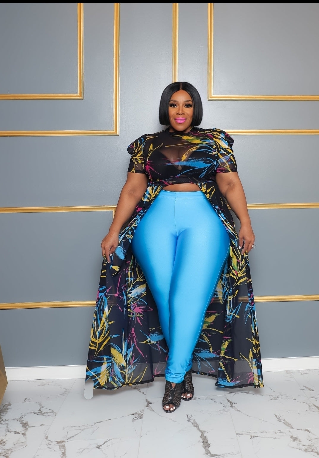 Turquoise Print Maxi Top