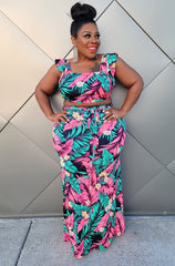Pink Leaf Skirt Set