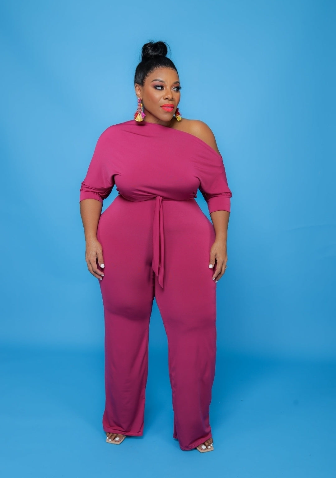 Magenta Off Shoulder Jumpsuit