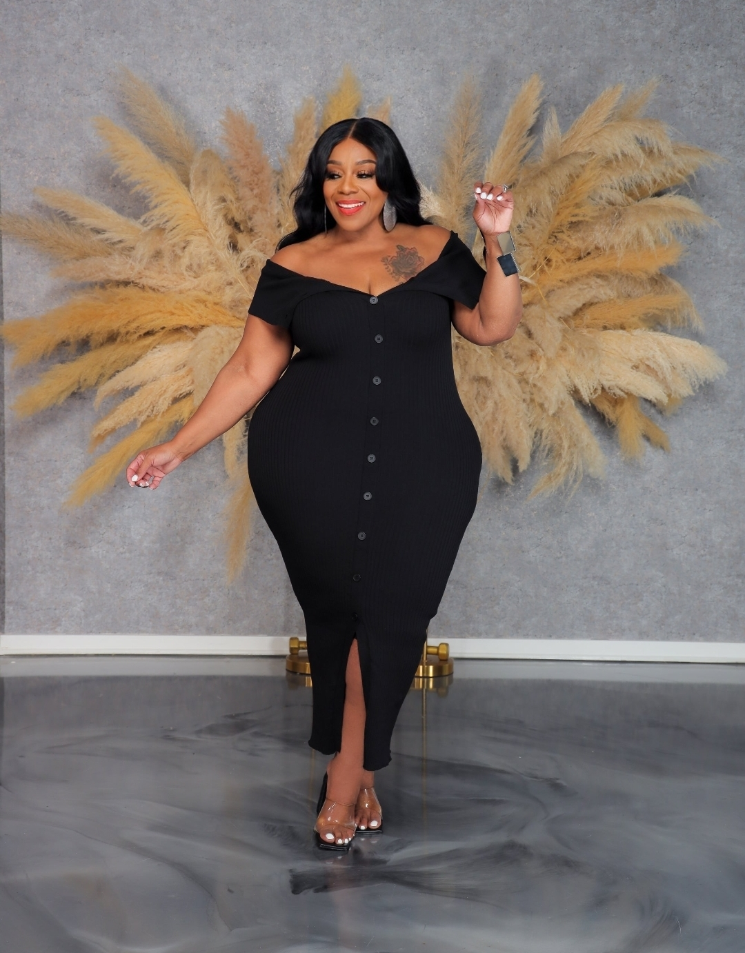 Black Button Rib Dress