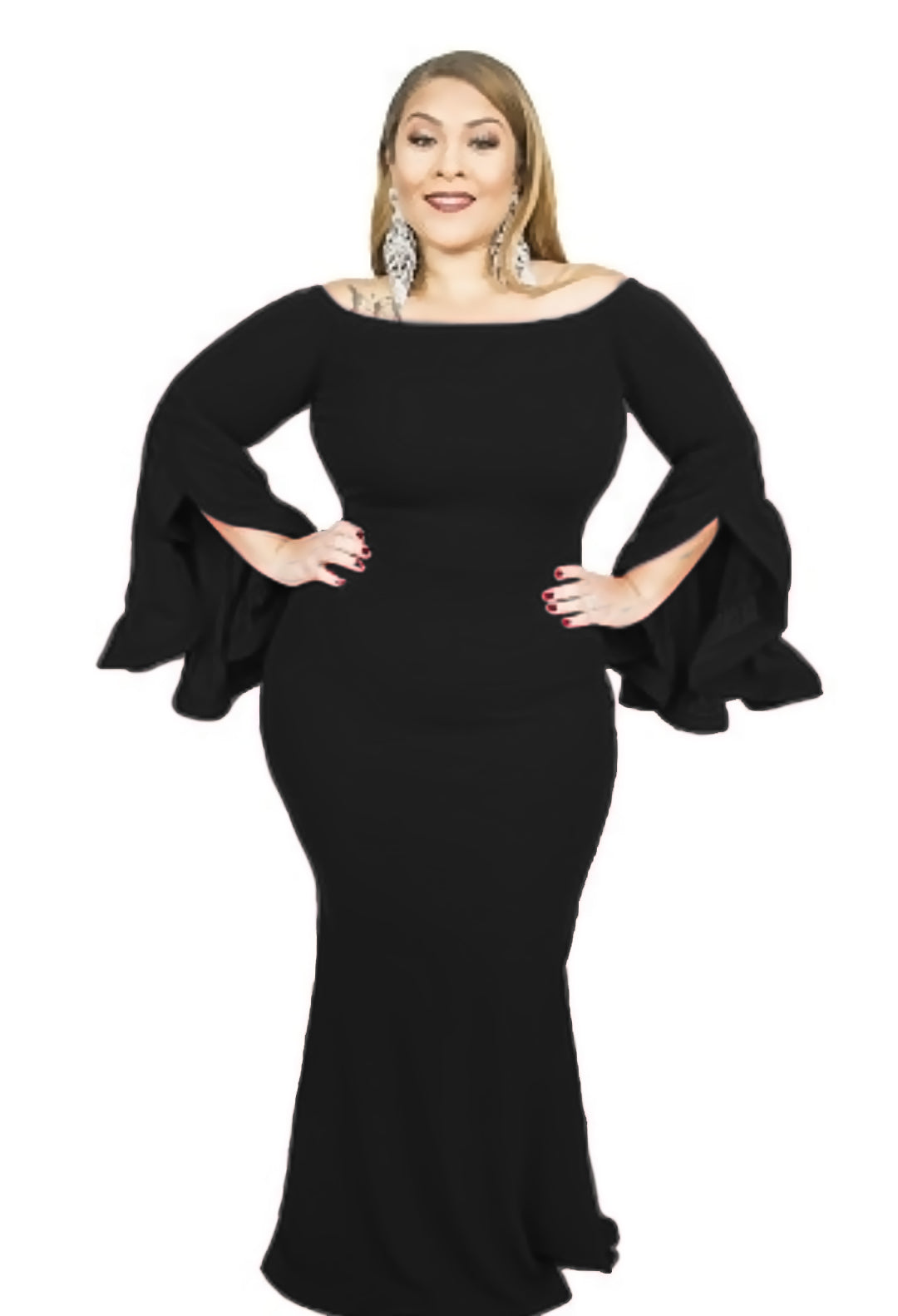 Black Flutter Sleeve Gown