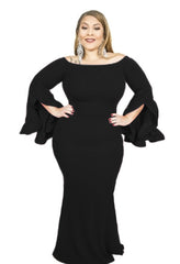 Black Flutter Sleeve Gown