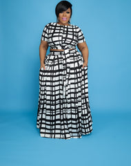 Black Grid Skirt Set