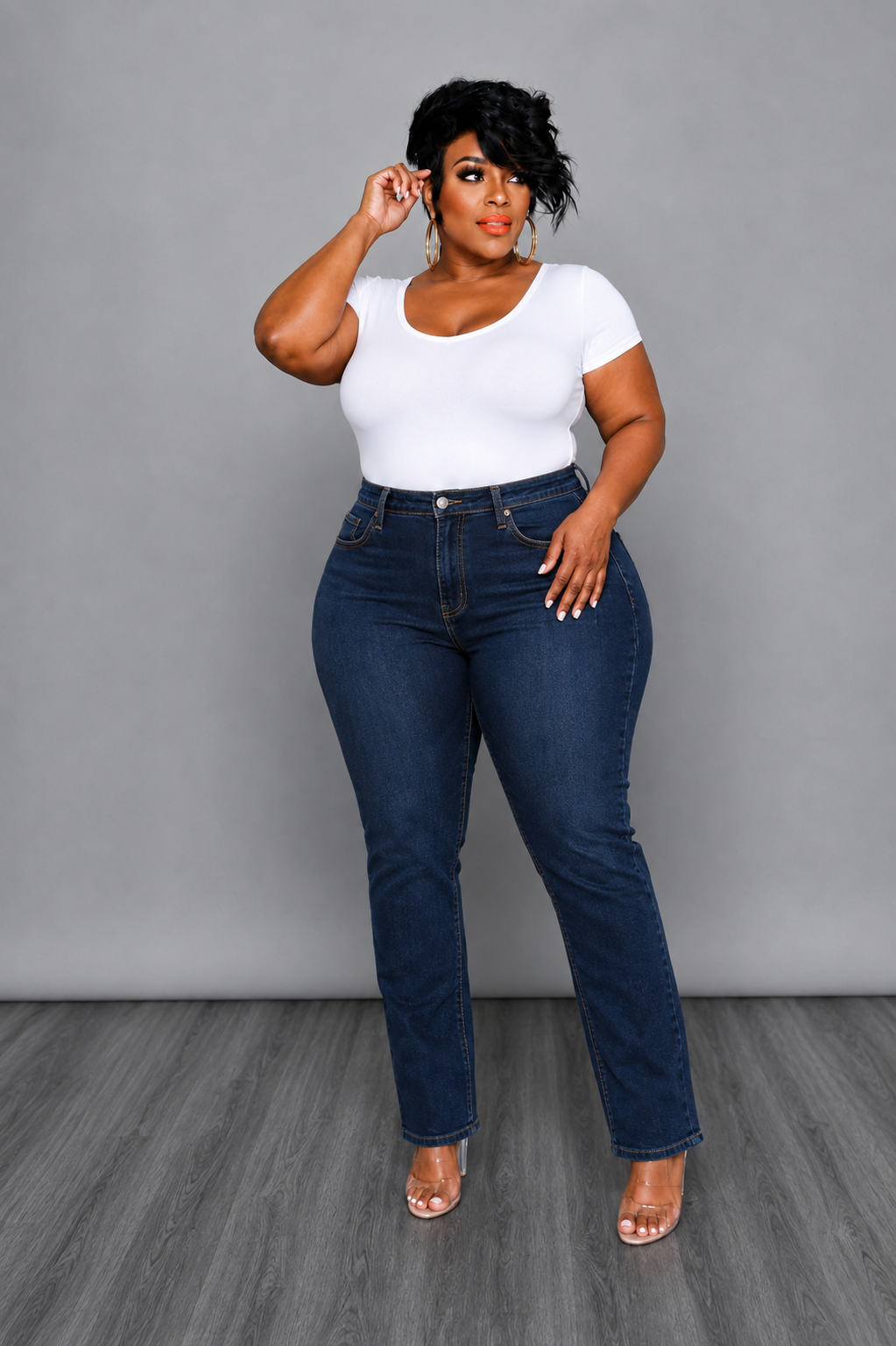 Dark Blue Hi Waist Jeans