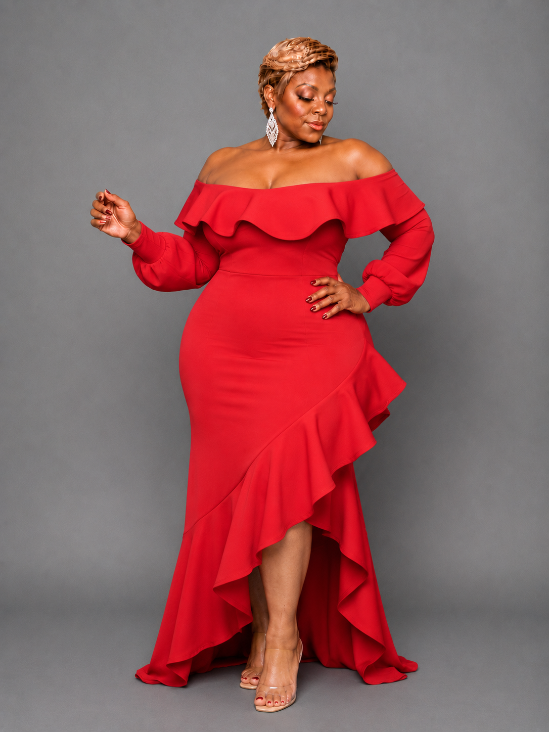 Red Cascading Gown