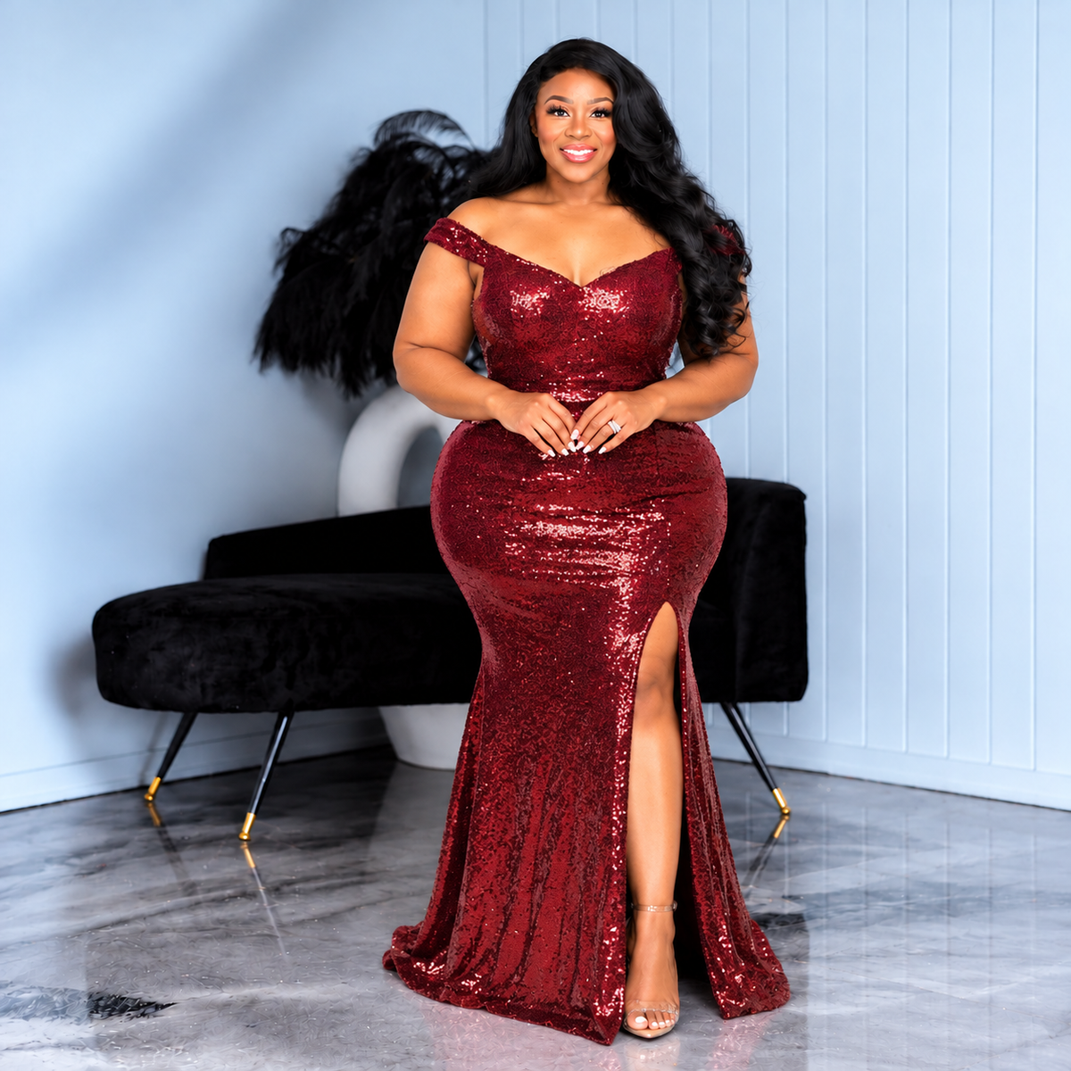 Burgundy Joseline Sequin Gown