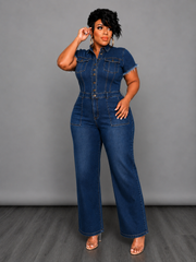 Frayed Sleeve Denim Jumpsuit