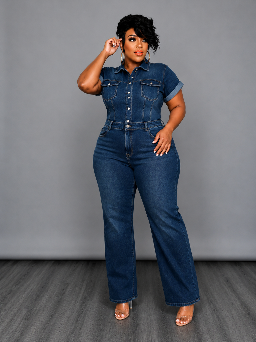 Button Denim Jumpsuit