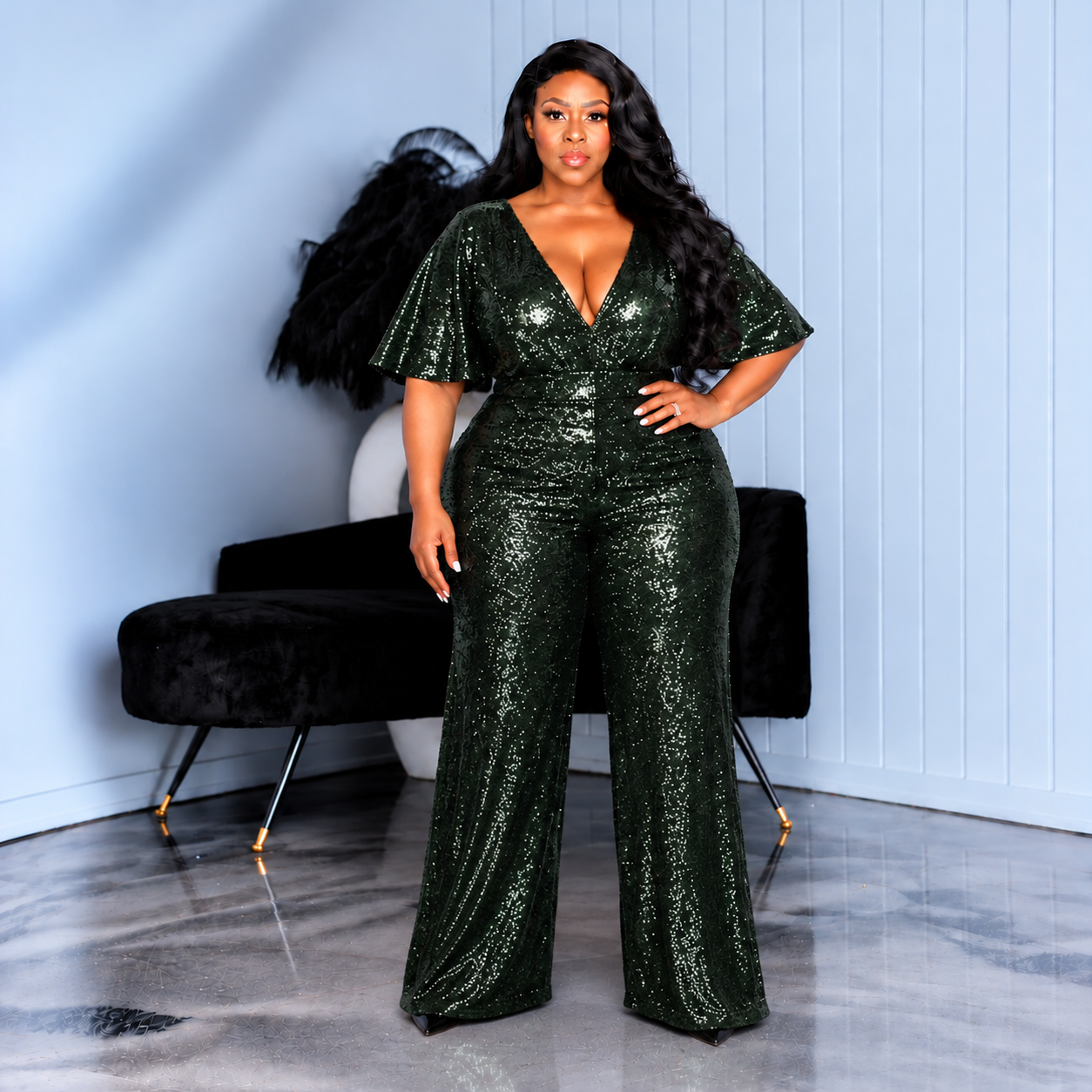 Green Hunter Sequin Jumpsuit