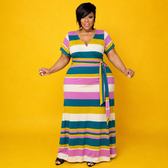 Pink Stripe V-Neck Dress
