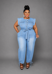 Ankle Tie Denim Jumpsuit