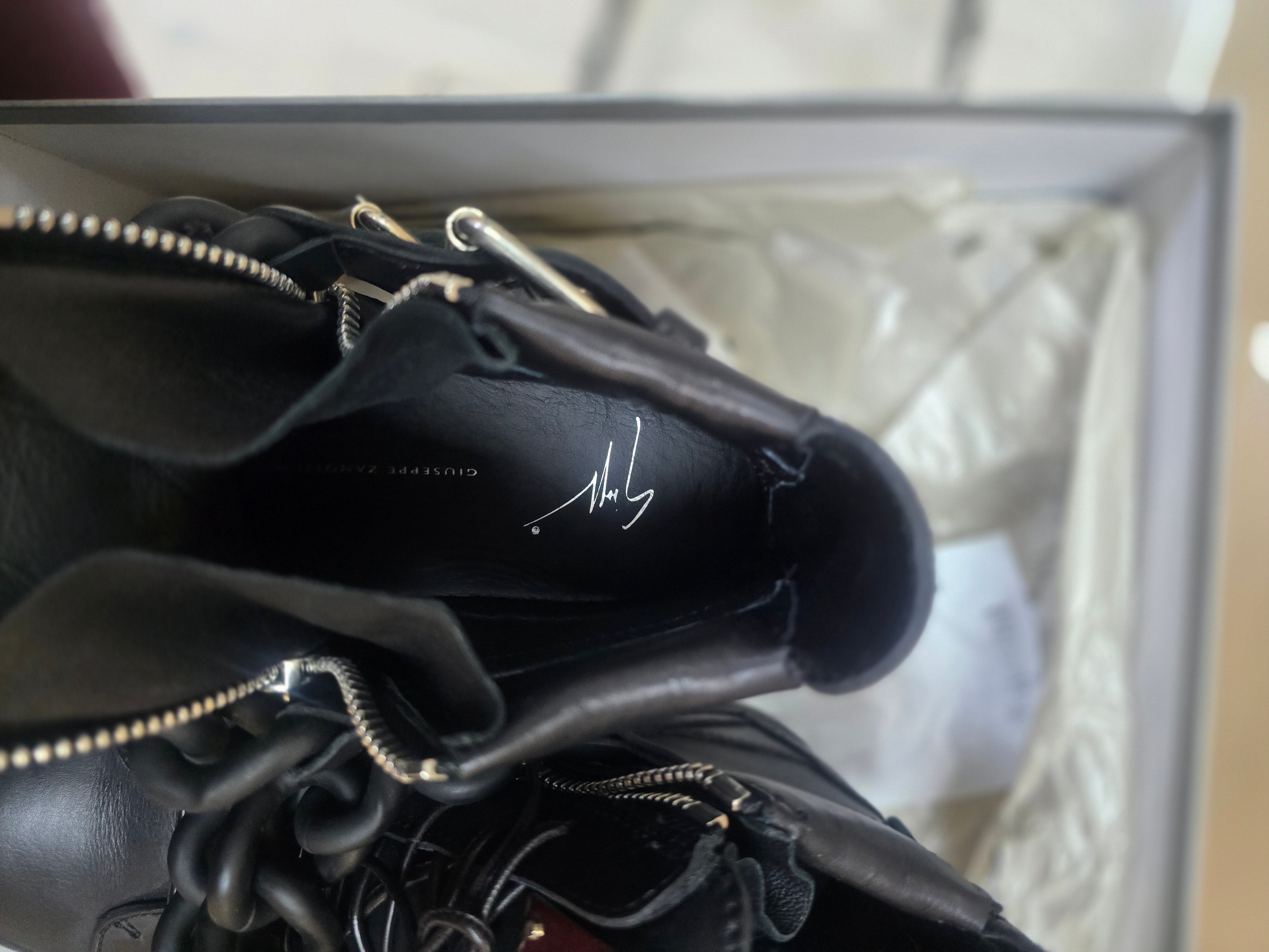 Black Double Chain Leather High Top Sneakers