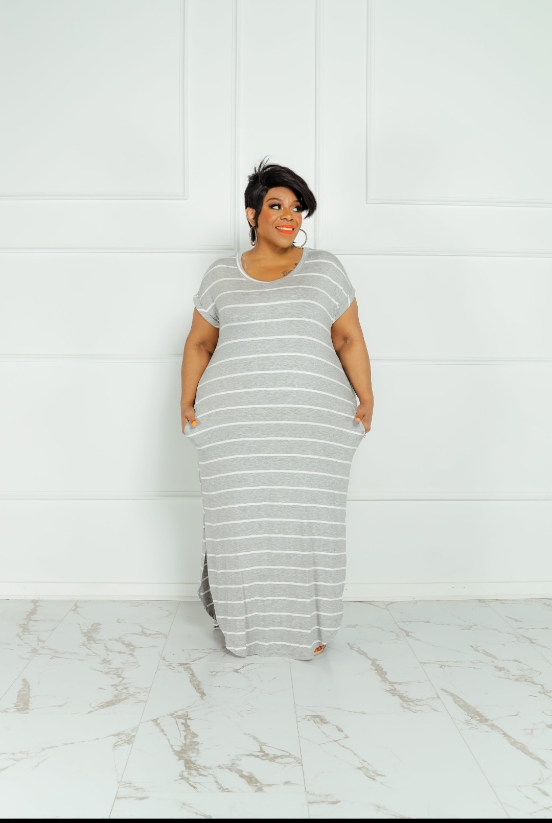 Grey Stripe T-shirt Dress