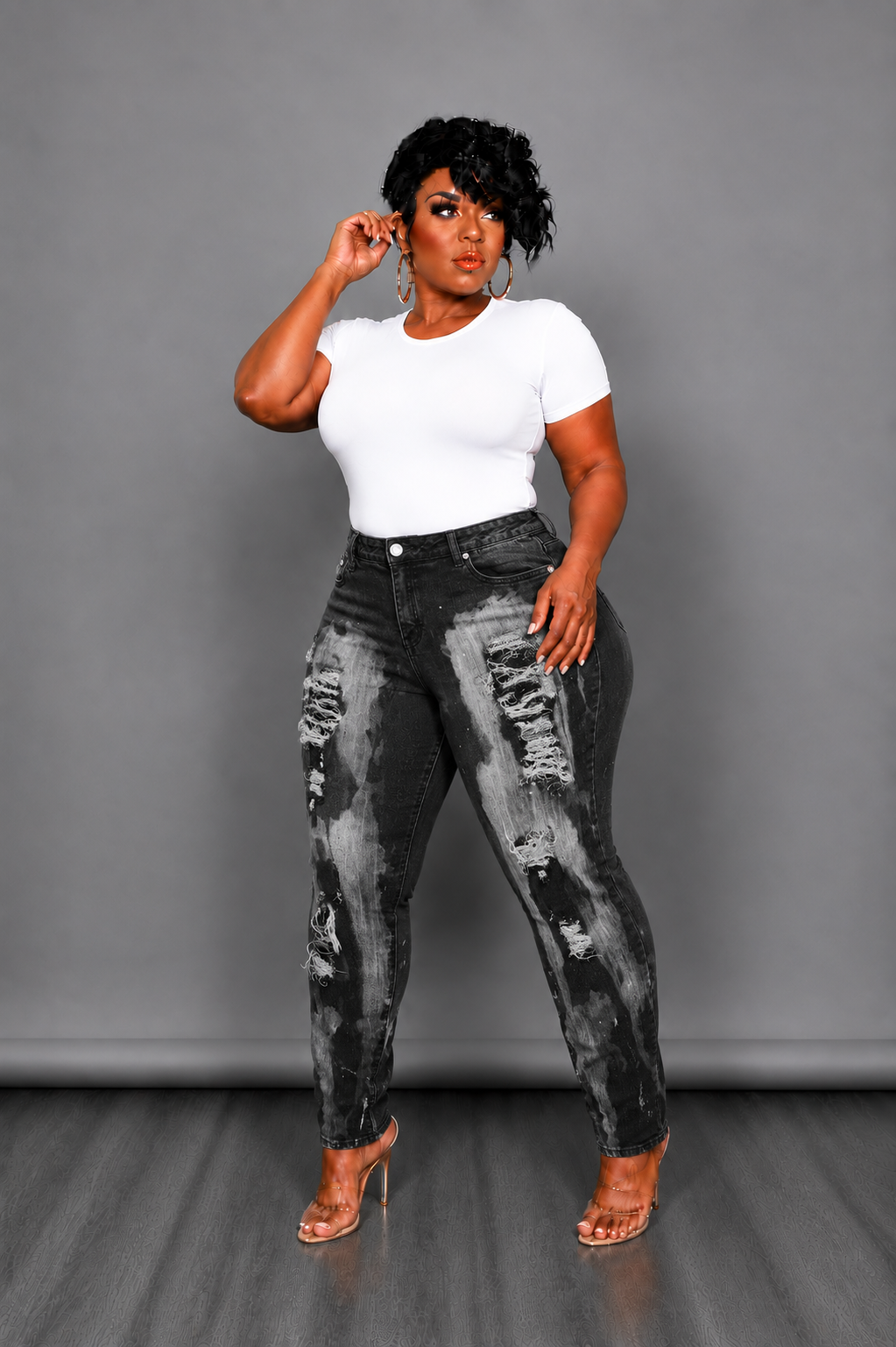 Black Embellished Bleach Jeans