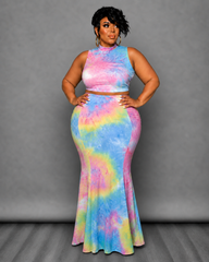 Pink Ruch Side Skirt Set