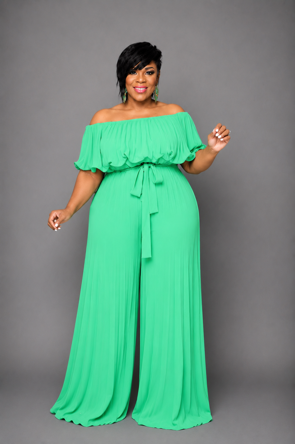 Green Chiffon Pleated jumpsuit