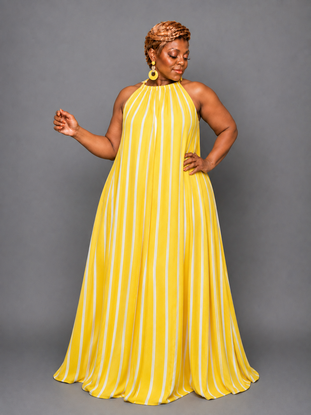 Yellow Stripe Halter Dress