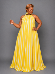 Yellow Stripe Halter Dress