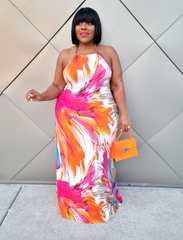 Pink & Orange Halter Dress