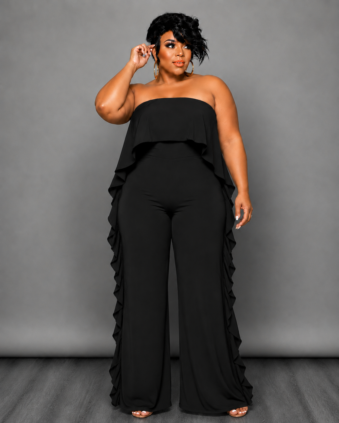 Black Side Ruffle Jumpsuit