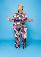 Pink Print Unbalanced Jumpsuit
