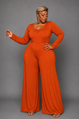 Orange Wide Flow Jumpsuit