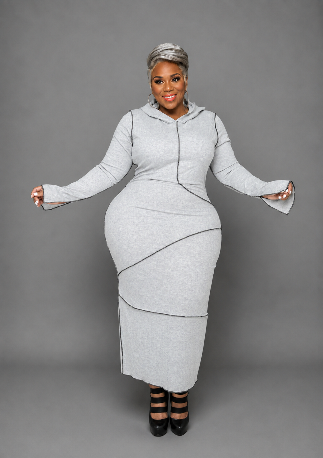 Grey Sporty Hoodie Dress
