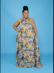 Yellow Print Halter Dress