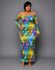 Green Print Mid Dress