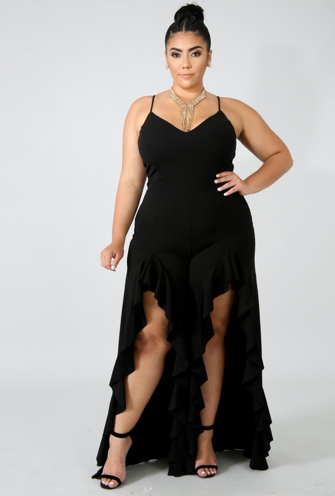 Black Open Ruffle Jumpsuit