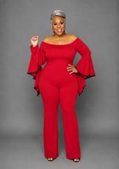Red Flutter Sleeve Jumpsuit