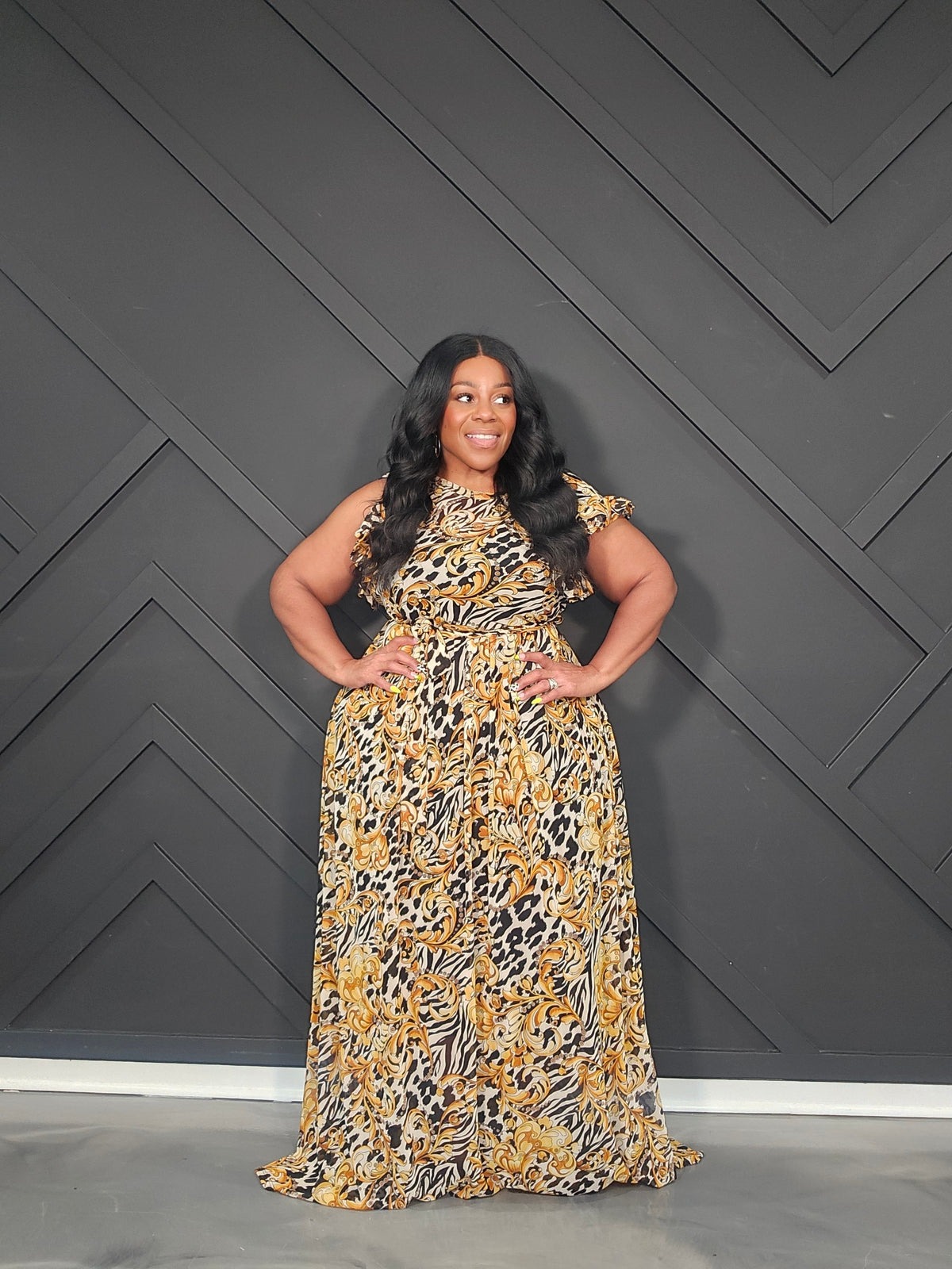 Gold Print Maxi Dress